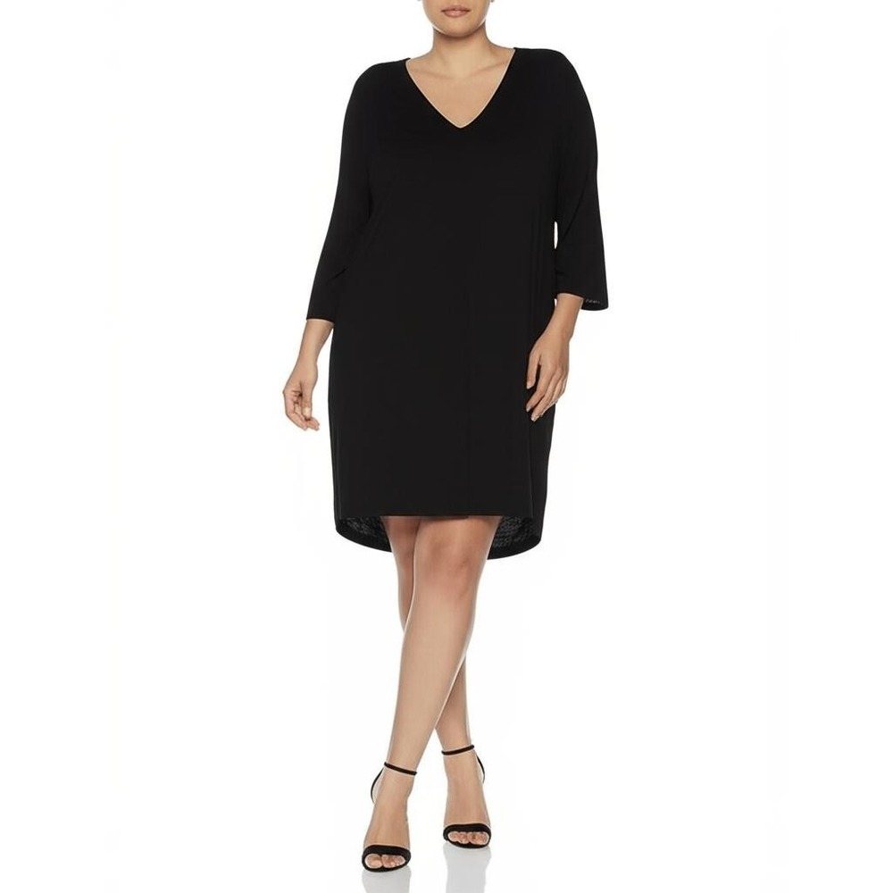 J.Jill Wearever‎ Dress Women 2X V-Neck 3/4 Sleeve Jersey Knit High-Low  Black